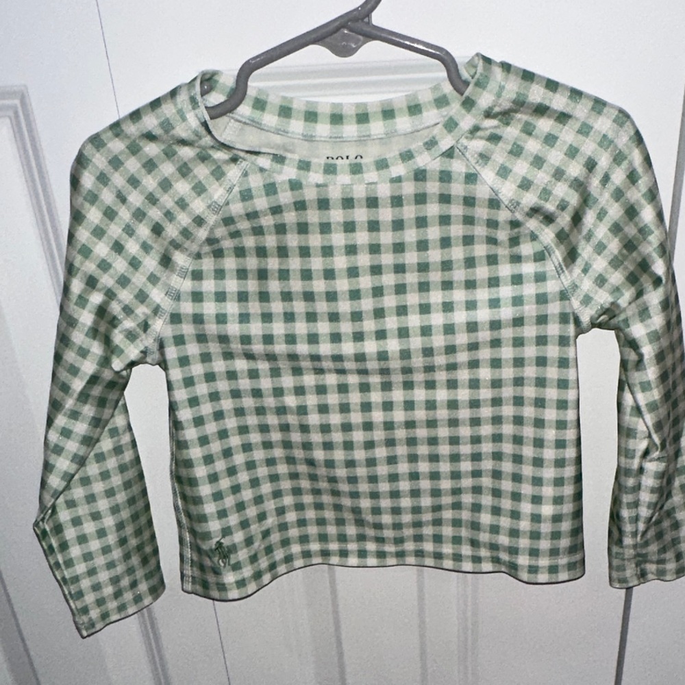 Polo by Ralph Lauren Green and White Kids Swim Rashguard